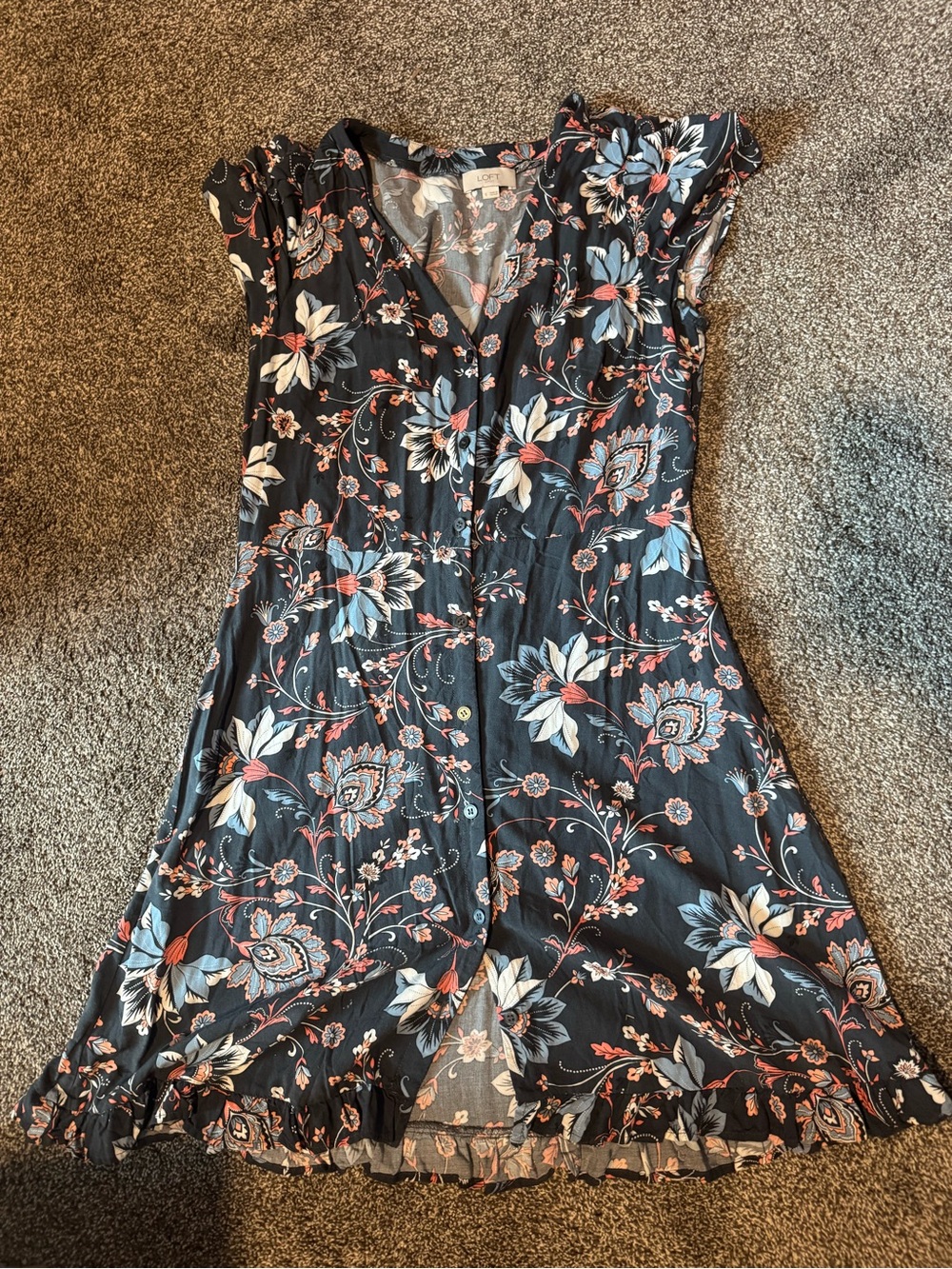 Loft Outlet Floral Button-Front V-Neck Dress - Gray